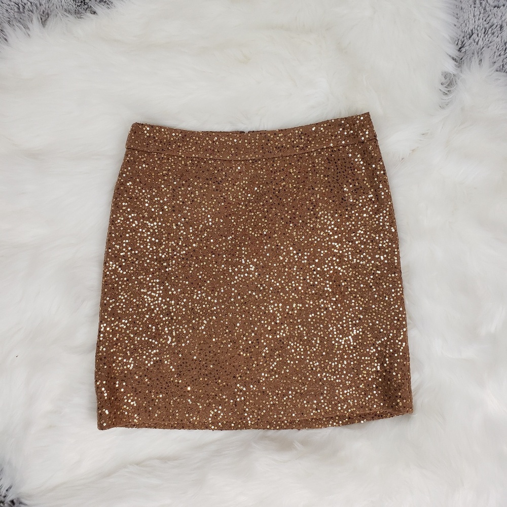 Ann Taylor Loft Camel Skirt w/ Gold Sequins 